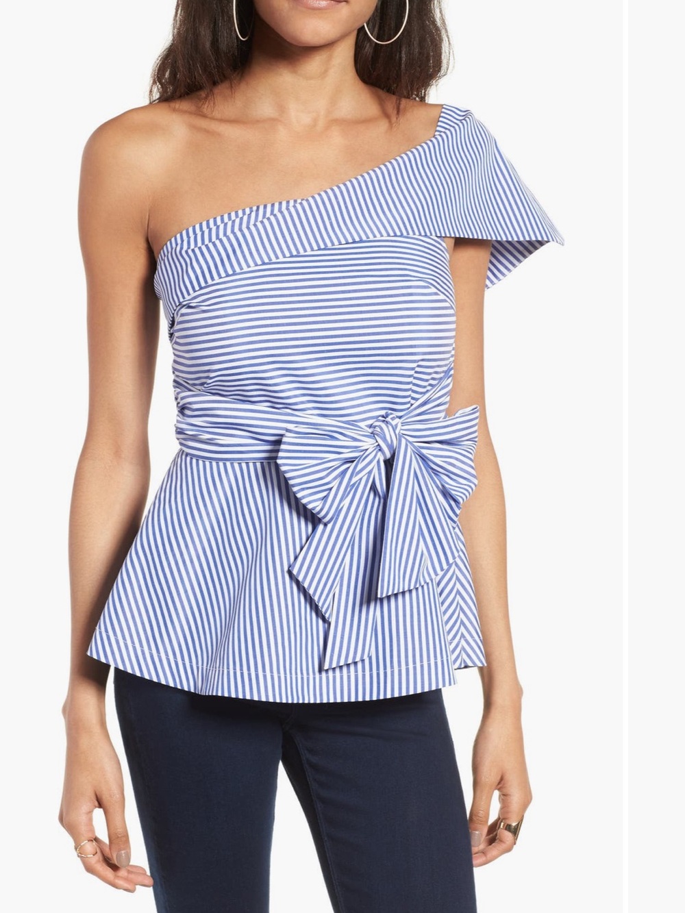 Maeve (Anthropologie) Off-Shoulder Cold-Shoulder Tie Waist Stripe Peplum Sz XS